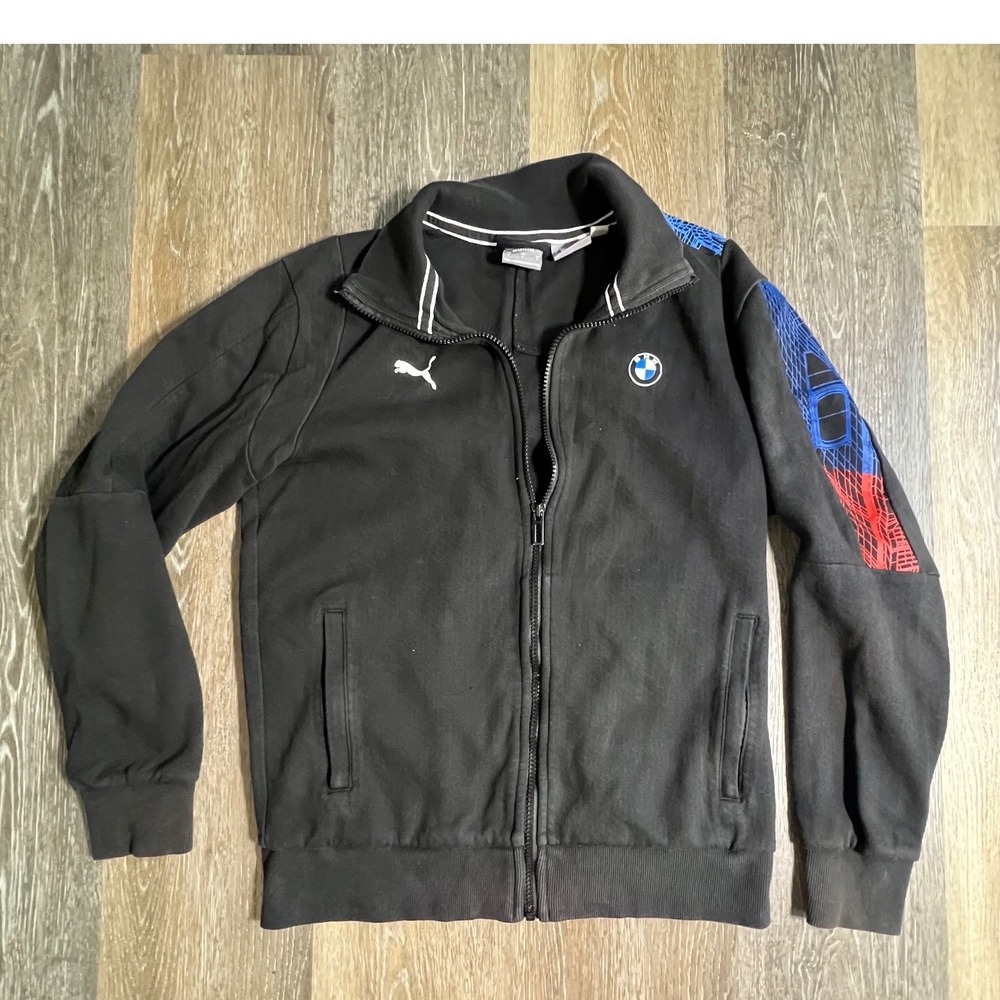 Puma BMW Motorsport Track Jacket Mens Small Black Good Full Zip Racing Logo
